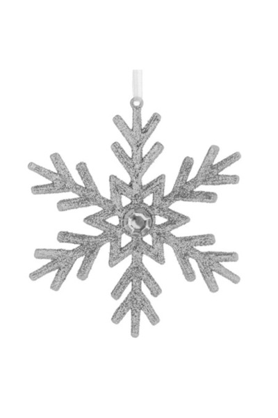 OEM Christmas Tree Ornament - Silver Snowflake with Glitter & Rhinestone 10cm