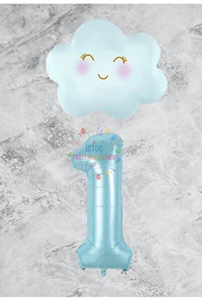 İSTOÇ PARTİ Blue Number Cloud Foil Balloon Set Age 1