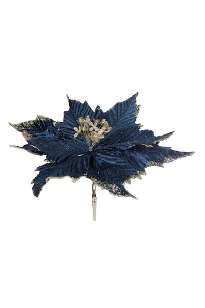 OEM Floare decorativă de Crăciun cu clemă, Poinsettia albastră catifelată, sc...