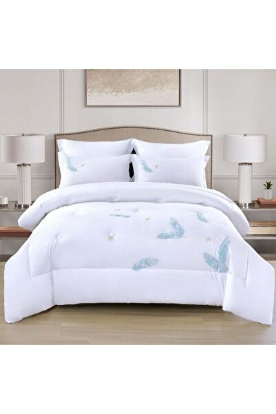 Comfy طقم لحاف فاخر من القطن الفاخر، مقاس كينج، أبيض، مكون من 6 قطع