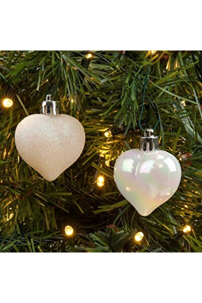 OEM Set of white heart Christmas ornaments, iridescent matte glitter, 5cm - 6 pcs