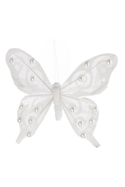 OEM Fluture decorativ alb cu mărgele pentru perdele 11cm