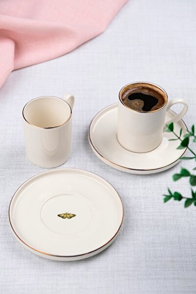 tabakevi Tabak Evi Porcelain Gold Gilded Coffee Cup Set Butterfly 90Cc 2 Person 4 Pieces