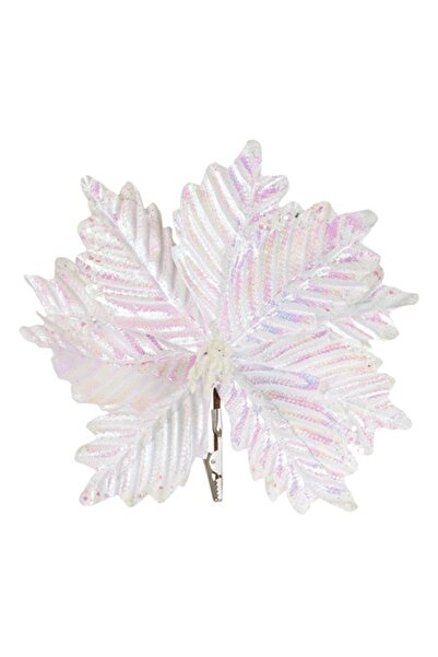 SHOPIENS Floare decorativă de Crăciun cu clemă, poinsettia albă iridescentă, ...