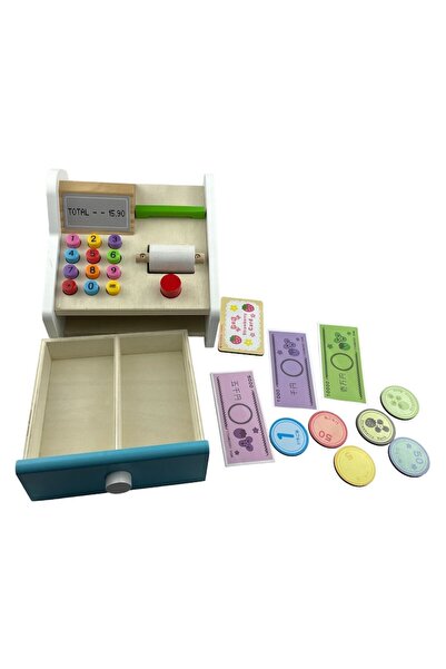 OEM Educational Wooden Toy Cash Register with Drawer & Accessories