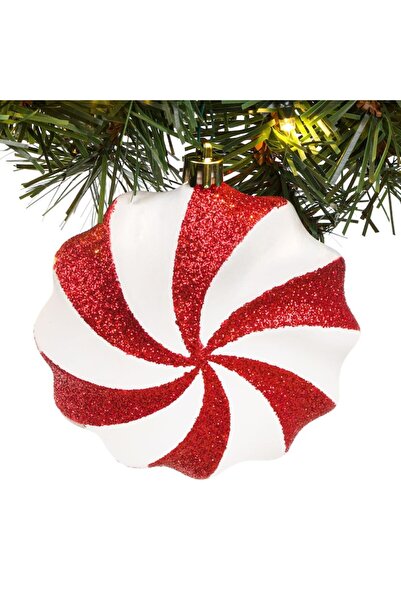 OEM Christmas Tree Ornament Set, Candy Model, Red & White, Plastic, 10 cm, 4 Pieces