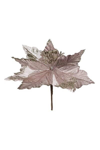 SHOPIENS Floare Decorativa Craciun Craciunita, Glitter Bej Sampanie, 26 cm, Mov