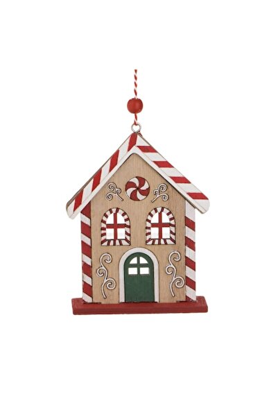 SHOPIENS Ornament de brad de Crăciun - căsuță din lemn cu model de acadele 8,...