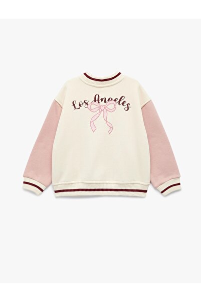 Koton Baby Girl Fleece-Lined Long Sleeve Color Block Printed College Jacket