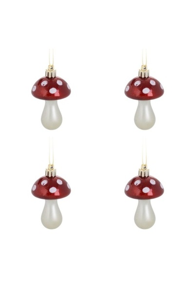 OEM Set of Christmas tree ornaments - pearled red mushrooms 7.5 cm (4 pcs)