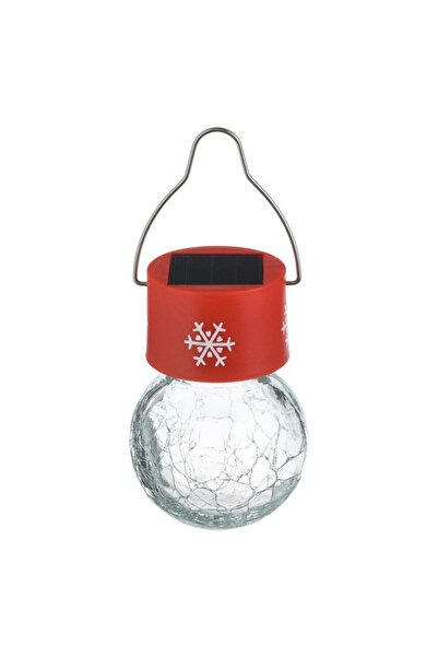 SHOPIENS Solar Christmas hanging lantern - transparent globe with red snowflakes, RGB, 14 cm