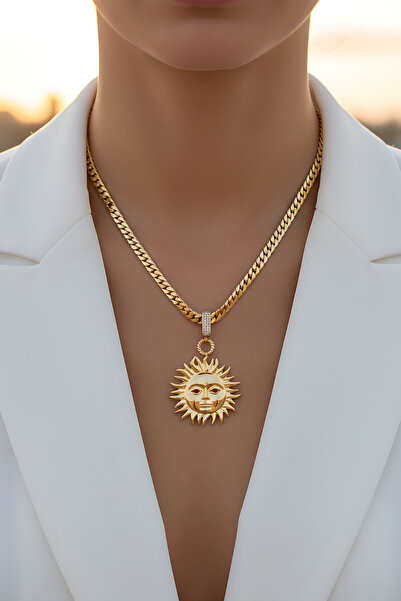 Utku Kuyumculuk 14 AYAR İTALYAN GURMET ZİNCİR VE GÜNEŞ KOLYE UCU