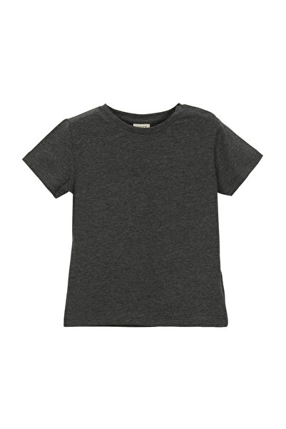 LOVETTI Anthracite Basic Unisex Baby Snap-On Crew Neck Short Sleeve T-Shirt