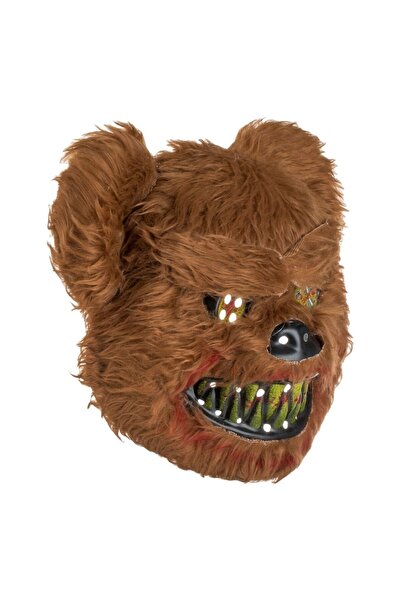 OEM Halloween Horror Mask - Scary Bear Face, Brown Hair, Big Teeth, Blood on Teeth