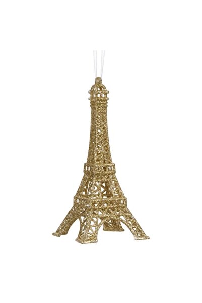 OEM Ornament de Crăciun pentru brad - Turnul Eiffel cu sclipici auriu 6,7x15 cm