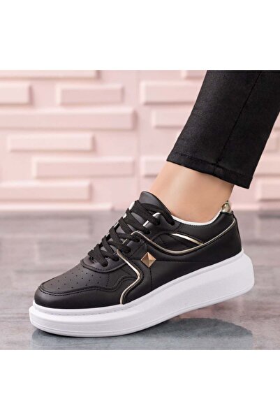 Modlet.ro Pantofi negri din pânză cu talpă groasă pentru femei MOD09599