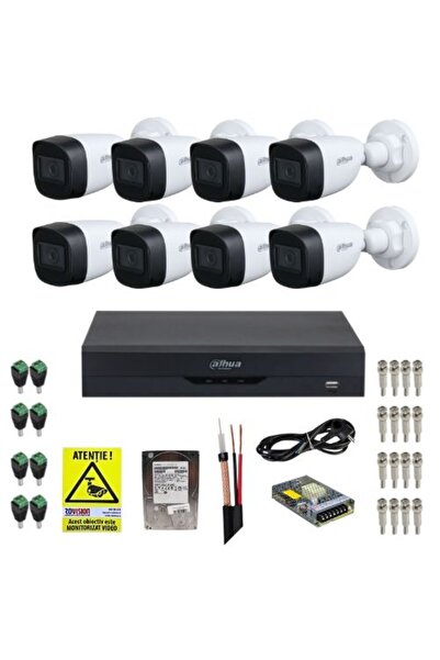 DAHUA Kit Starlight 5MP cu 8 camere - IR 30m, obiectiv de 2,8 mm, DVR WizSense cu 8 canale, HDD de 1 TB, accesorii