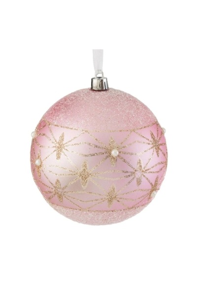 OEM Ornament de Crăciun - glob roz cu sclipici bej și pietre Ø8cm