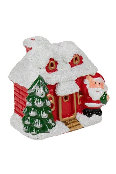 SHOPIENS Căsuță de Crăciun din ceramică cu Moș Crăciun și brad pentru lumânar...