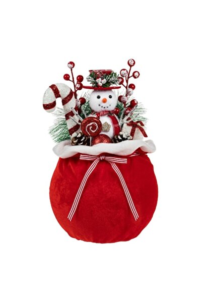 OEM Sac decorativ de Crăciun cu om de zăpadă, bomboane și fructe de pădure Ø20x32cm