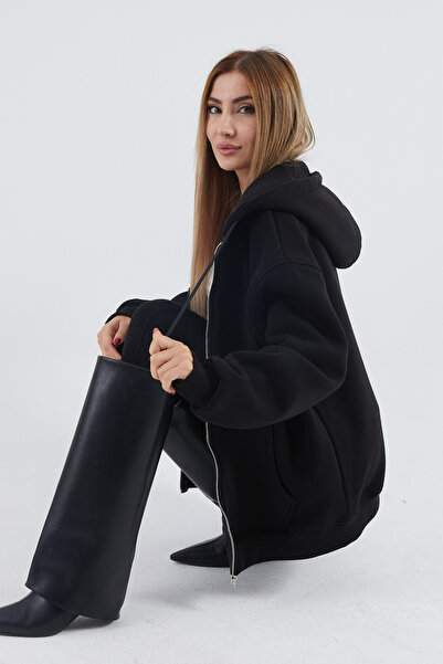 DPARİS Hooded Ribbed Oversize Sweatshirt