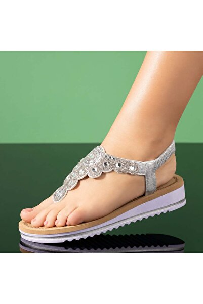 Modlet.ro Women's silver sandals with rhinestones MOD09391