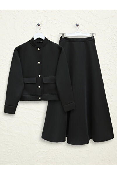 MACMODA بدلة غوص بجيبين وأزرار معدنية مع تنورة