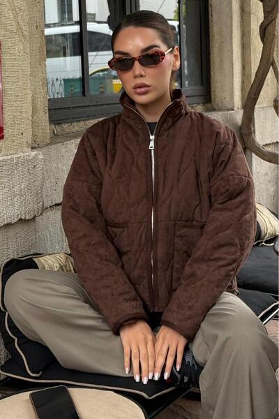 Madmext Γυναικείο παλτό με καπιτονέ με ψηλό γιακά Bitter Brown MG2568