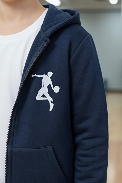 han elegant 2-компонентний спортивний костюм для хлопчиків з принтом баскетболу та блискавкою