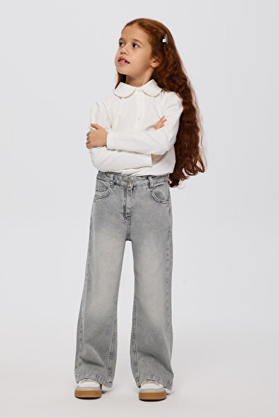 Panço Kız Çocuk Gri Kot Pantolon
