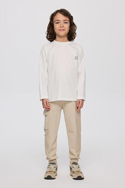 Panço Erkek Çocuk Baskılı Uzun Kollu Ekru Tişört