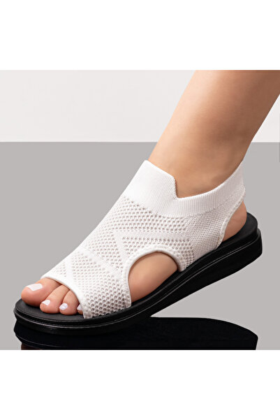 BMoD Sandale plate din material textil alb pentru femei MOD08507