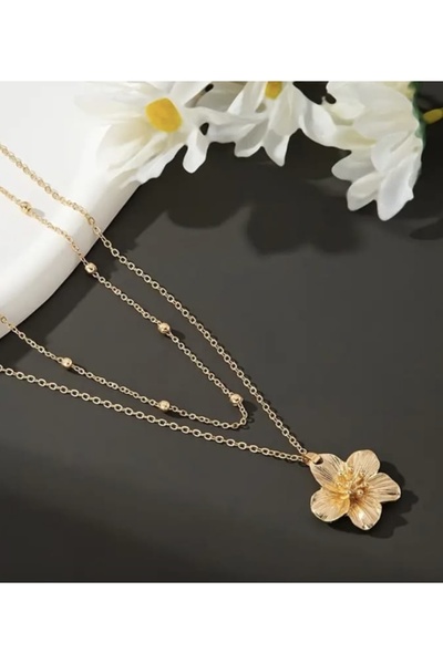 monalisatoka Kadın Gold Çift Sıralı Çiçek Kolye