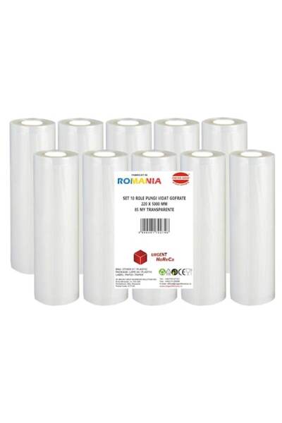 Urgent Horeca Set of 10 embossed vacuum bag rolls 220x5000 mm, 85 µm, transparent