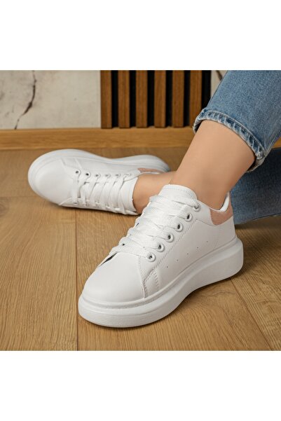 Modlet.ro Sneakerși cu talpă groasă, albi și roz, MOD12200