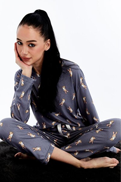 lamelif Set pijamale cu model Antracit