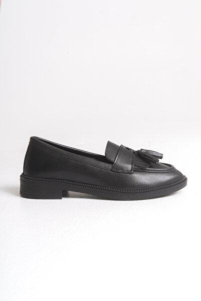 Artgoo Women's College Black Leather Daily Casual Tassel Corcik Loafer Shoes