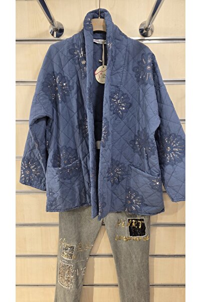 Park Moda Jachetă din bumbac matlasat cu detaliu de paiete de crizantemă