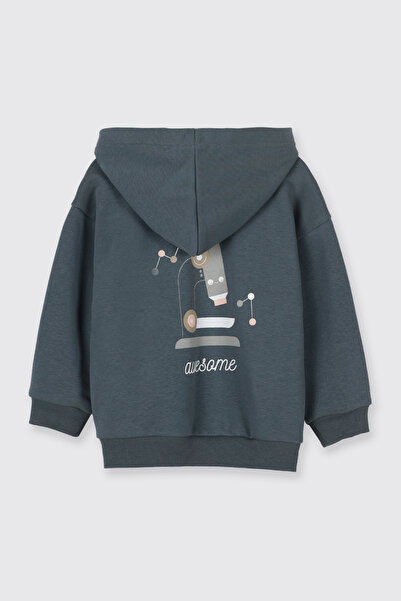 Panço Erkek Bebek Kapüşonlu Fermuarlı Sweatshirt Beli Lastikli Petrol 2'li Eşofman Takımı