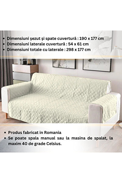 OEM Quilted sofa cover, 3-seater, double-sided, Butter, 100% polyester (microfiber)