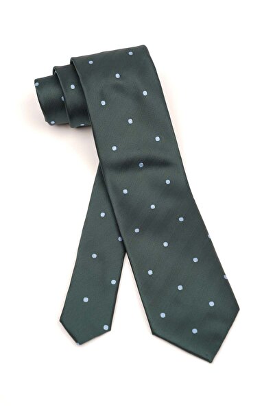 6AM Ceremony Dark green silk tie with blue polka dots