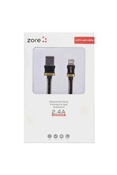 zore Black Poro Lightning USB Cable 1M-Senk