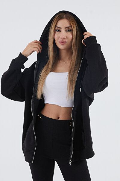 DPARİS Hooded Ribbed Oversize Sweatshirt