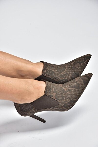 Fox Shoes V820205207 Brown Snake Print Thin Heeled Women's Shoes