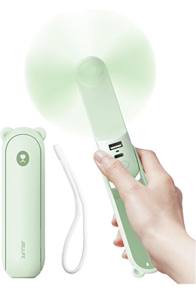 JISULIFE مروحة يدوية مزودة ببطارية 4800 مللي أمبير، مروحة جيب قابلة للطي، 3 سرعات - أخضر