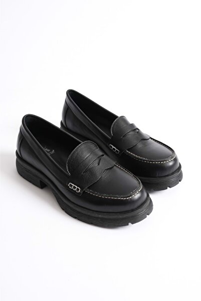 ANALİN SHOES Kadın Hakiki Deri Light Tabanlı Saraçlı Rahat Loafer Ayakkabı - Siyah