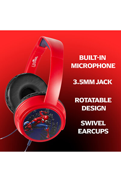 SMD-Volkano Marvel Spiderman Kids Auxiliary Headphones | Wired On-Ear Design Headset | Includes 11 Fun Stickers
