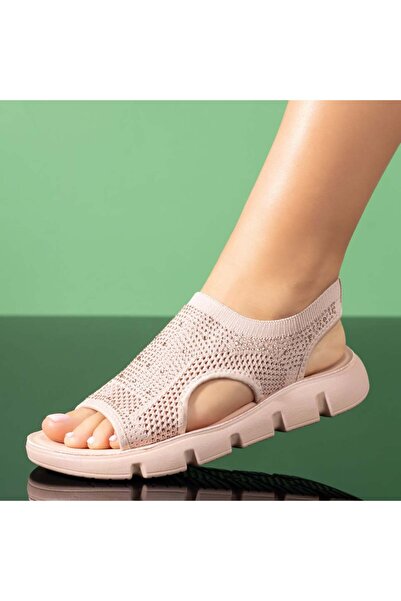 Modlet.ro Women's pink low-soled sandals with rhinestones MOD09257