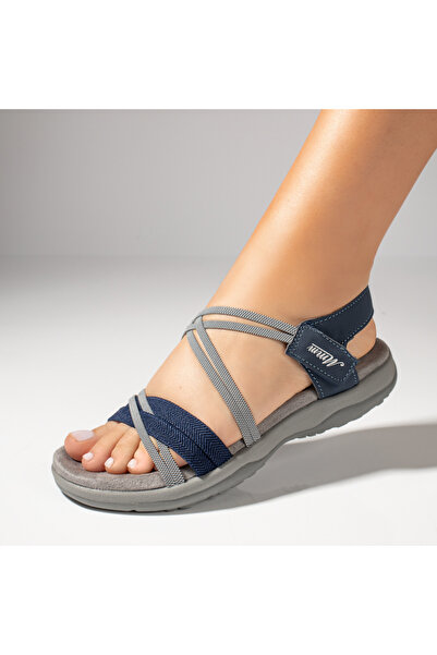 BMoD Sandale plate pentru femei, albastre și gri, cu închidere cu velcro MOD1...
