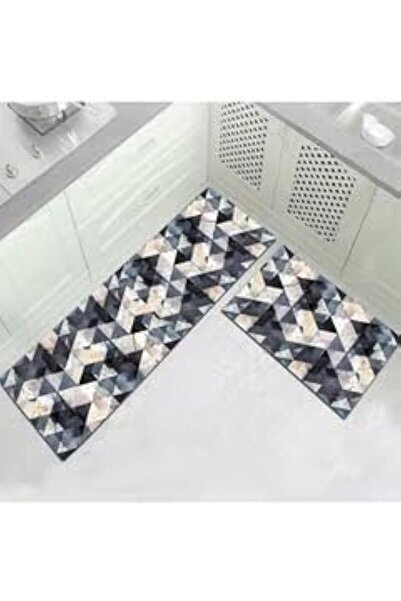 Jiffy 1-Piece Luxurious Modern Geometric Pattern Rectangular Anti-Slip Kitchen Floor Mat Multicolo